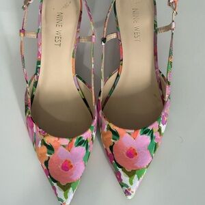 Nine West Floral Slingback Heels - Pink and Green